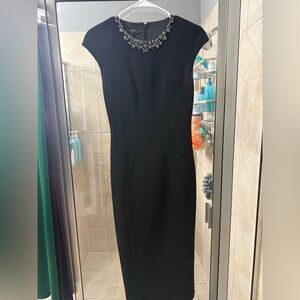 Ted Baker Black Midi Dress with Embellished Neckline
